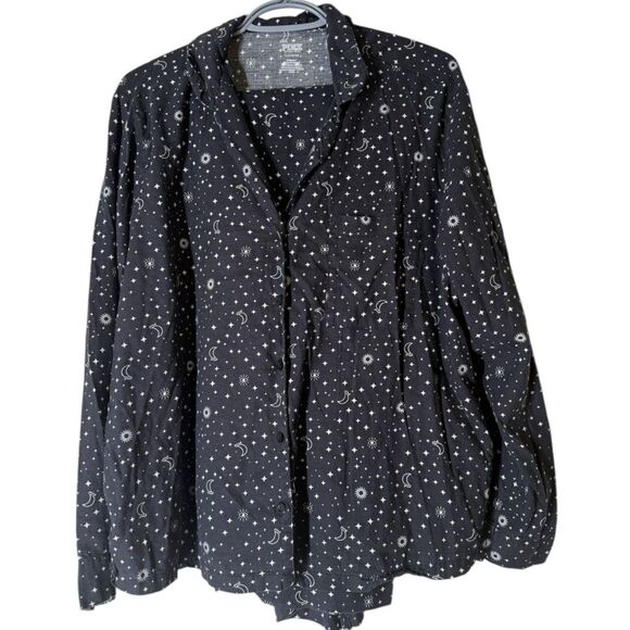 Victorias Secret Pink Black Celestial Moon Star Print Pajama Set Sz L Goth